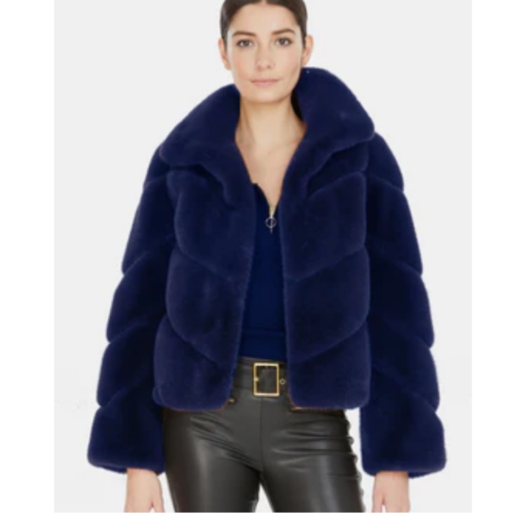 Generation Love Logan Faux Fur jacket in navy size L